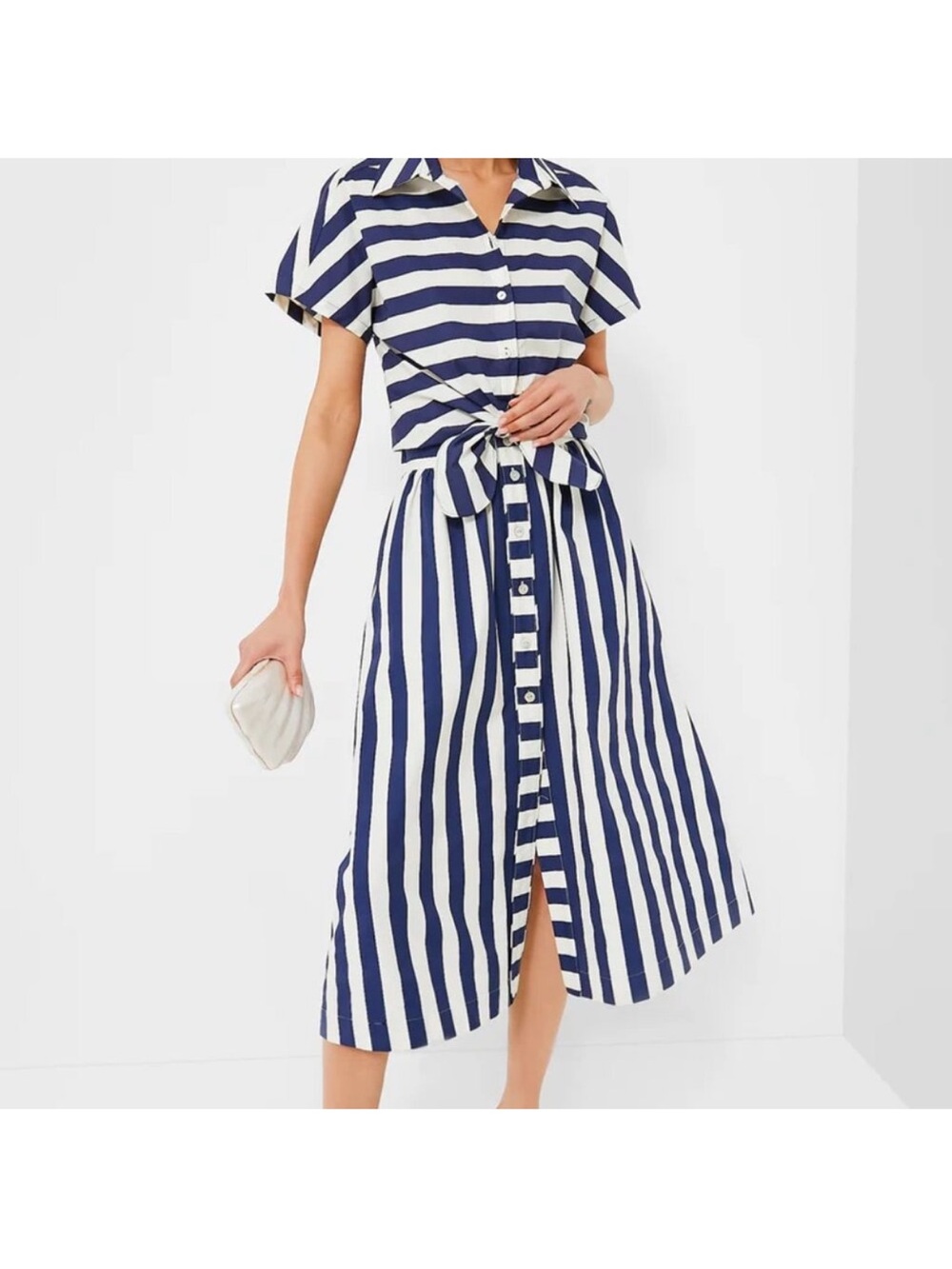 Tuckernuck Navy & White Striped Button-Front Midi Skirt